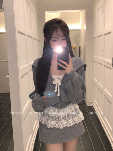 Syj Pure Desire Spicy Girl Hoodie Jacket Womens Design Slimming Skirt Set Korean Style Loose Fit High Waist Short Sleeve