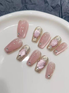 MONLEYTA | Handmade Nail Tips Wearable False Nails Short To Medium Length Premium Feel Autumn Winter Design Ready Made Nail Stickers