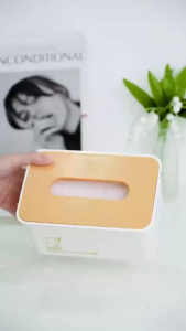 Hộp giấy ăn nhựa nắp gỗ hình vuông cao cấp