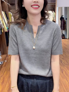 UYFY | เสื้อยืดแขนสั้นผู้หญิงสีเทาสบายๆ สไตล์ลำลอง ฤดูร้อน 2025 เสื้อตัวบนที่สวมใส่ได้หลากหลาย คอลเลกชันใหม่