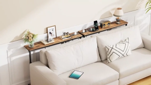 2-Pack Narrow Console Table Behind Sofa Table Slim Behind Couch Sofa Side Table with Power Outlets Adjustable Height for Living Room and Hallway