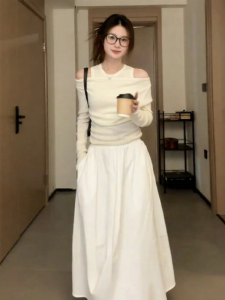 GATTIBOR | Đầm Maxi Trắng Dáng Off-Shoulder Cho Mùa Thu/Xuân