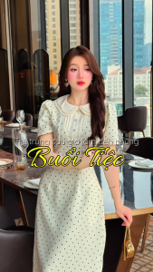 [DUY NHẤT 25-29.10-VOUCHER 40K]Đầm thiết kế BEMINE cổ sen hai lớp họa tiết bi dáng dài phù hợp đi làm-B756