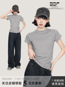 Áo Thun Tay Ngắn Ôm Vừa Vặn Màu Trơn Cổ Tròn Mùa Hè Phong Cách Mỹ Cổ Điển Dành Cho Nữ Áo Thun Cotton Pha Trộn Thường Ngày