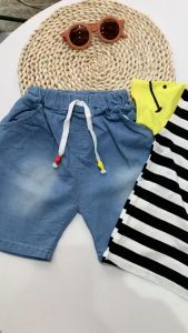 usia 0-4 tahun jas pakaian Kaos bayi Kualitas Tinggi Katun Blok Warna Lengan Pendek Celana pendek denim Anak anak Laki laki Musim Panas Bernapas baju Dua Potong Set
