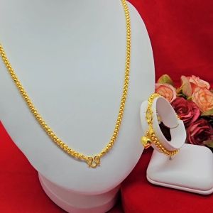 สร้อยคอทอง 12 บาท 20-24 นิ้ว ข้อมือ 7 นิ้ว ลายผ่าหวายมน ชุดเครื่องประดับ ทำจากทองเหลือง ชุบทอง ใส่ออกงานได้ ทองปลอม