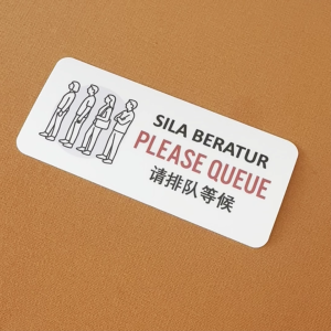 Please Queue. Sila Beratur. 请排队等候. Sticker Sign Signage Notice Label. Queuing Line Up. Wait Here. Tunggu Di Sini.