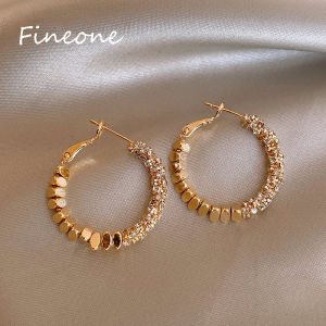 Ánh sáng thiết kế sang trọng kim loại đậu Splice Zircon dát Khuyên tai tròn cho thời trang mới đồ trang sức của phụ nữ tinh tế tai Phụ kiện