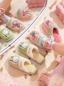 Sanrio Kitty Winter Children Cotton Slippers Indoor Home Soft Bottom Anti-slip Parent-Child Shoes Girls Furry Support Warmth