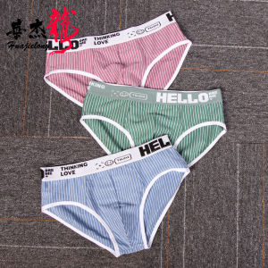 ผู้ชาย ผ้าฝ้าย ชุดชั้นในกีฬาสบายต้านเชื้อแบคทีเรียสามเหลี่ยม กางเกง ลายกลาง เอว ชุดชั้นในแฟชั่นเยาวชน กางเกงใน