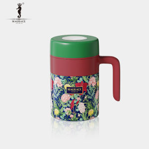 MAGRACE แก้วมือถือสแตนเลสขนาดใหญ่พร้อมฝาปิดสำหรับผู้หญิง แก้วน้ำสำหรับตีกาแฟ แก้วน้ำรักษาความร้อนได้ 8 ชั่วโมง กล่องของขวัญ