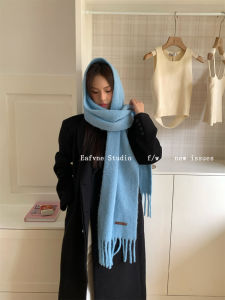 Dark Blue Travel Film Mohair Stuffed Scarf Pure Color Womens Winter Atmosphere Heattech Korean Easiest for Match Scarf