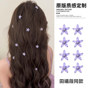 Sweet Style Celebrity Purple Flower Hair Clip Womens New Twist Braid Side Hair Edge Clip Forehead Bangs Hair Buckle Headwear