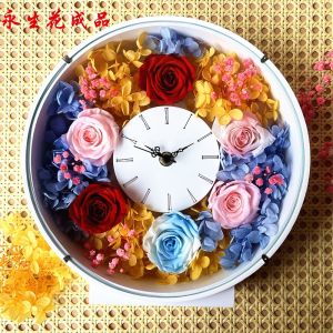 Japanese Style round Wood DIY 6cm Wall Mounted Glass Hollow Eternal Flower Creative Photo Frame Clock Making Home Decorations