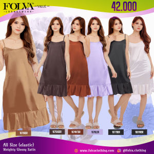 FOLVA Baju Tidur Tanktop Wanita Daster satin lipit selutut all size