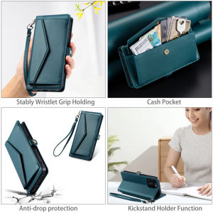 Case for Samsung Galaxy S22 S21 S20 Ultra Plus FE Leather Wallet Fashion Splicing Card Bag Shatterproof Phone Cover with Wrist Strap