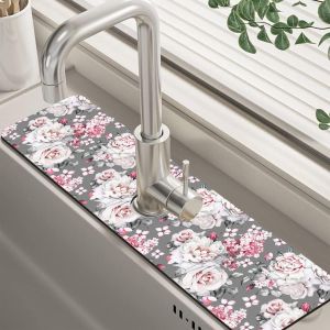 VIKAMA Christmas Star Balls Bells Kitchen Sink Splash Guard Absorbent Fast Drying Mat Faucet Draining Mat for Kitchen Home Decor