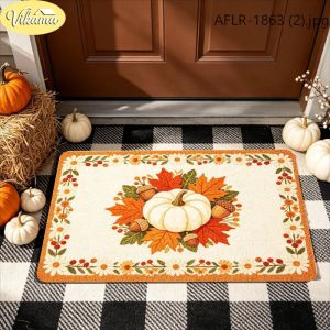 VIKAMA Thanksgiving Doormat Give Thanks Three Gnomes Pumpkin Corn Welcome Mat Front Door Non Slip Rug Fall Harvest Decor