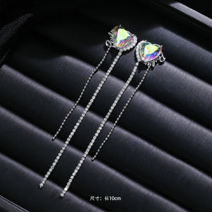 Long Tassel Earrings Womens Sweet Heart Personality Elegant Luxury Fashion Jewelry Gold Plated Zirconia Drop Earrings
