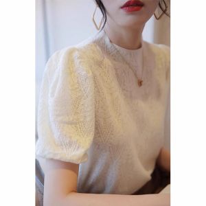 Fashion High-End Charming Lace Retro Puff Sleeve Womens Blouse
