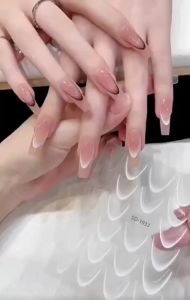Bộ Dán Móng Tay Nghệ Thuật Pháp 3D Smiley Line Gradient Tự Dính Phát Sáng Hình Mặt Trăng Dùng Trang Trí Móng Tay