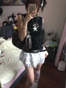 Áo Vest Cổ Cao Thêu Hình Thỏ Cầu Nguyện Ngọt Ngào Ôm Vừa Vặn Mùa Hè Không Tay Áo Cotton Pha Lanh Co Giãn Dành Cho Nữ