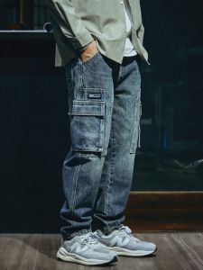 Quần Jeans Ống Thẳng Mùa Thu Cho Nam Quần Dài Thường Ngày Phong Cách Mỹ Cổ Điển Rộng Rãi Quần Công Sở Quần Jeans Denim Giặt Xanh