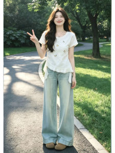 Shalldoer | Sweet and Spicy Style Irregular Ribbon Ruffle Hem Short Sleeve T-shirt