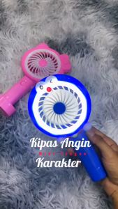 Kipas Mini Tangan Genggam Tancap Karakter Fan Led Light Lucu Unik Portable USB