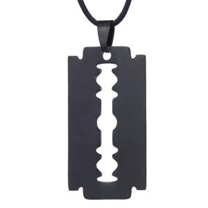 ZRM Jewelry Stainless steel Creative Mens Razor Pendant Black Color Leather Chain Necklace Wholesale