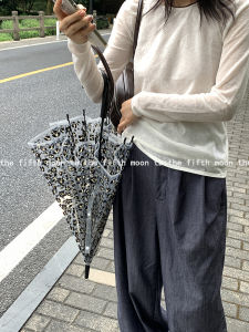 Sweet Cool Leopard Print Transparent Rain Umbrella Small Girl Photo Umbrella Long Handle Manual Plastic Rainproof Adult Umbrella