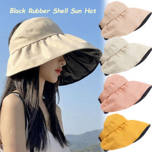 Women Wide Brim Empty Top Visor Cap Black Glue Sunscreen Hat Foldable Portable Summer Anti UV Outdoor Shell Hats
