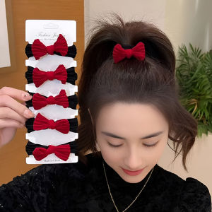 Red Butterfly Knot Hair Ties Womens High End Elastic Durable Hair Bands New Year Fashionable Hair Accessories High Ponytail