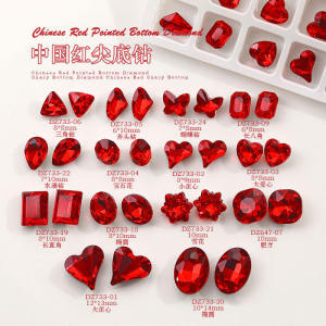 New Year Red Butterfly Heart Nail Art Drill Flashing Sharp Bottom Diamond Decoration Beauty Nail Drill Jewelry Enni Po