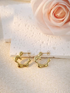 Statement U-Shaped Hoop Earrings Chunky Stainless Steel Jewelry Trendy Heart Round Twist Hoop Earrings for Women Party Gift