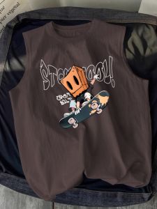 Áo Thun Cotton Nam Mùa Hè Dáng Rộng Phong Cách Mỹ Thường Ngày Không Tay in Họa Tiết Hoạt Hình Nhanh Khô Cổ Tròn