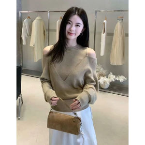 YUEZHONGWEI | French Style Off-Shoulder Long Sleeve Lazy Chic Sweater