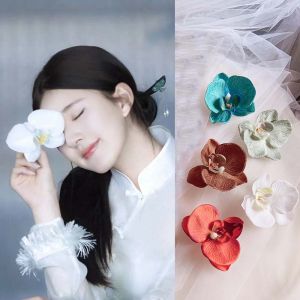 White Butterfly Orchid Flower Hairpin Hanfu Photography Atmosphere Sense Headwear Floral Hair Accessories Vintage Court Style