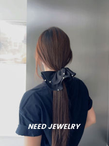 French Style South Korea Satin Pearl Large Hair Band Fancy Socialite Black Headdress Flower Minimalist Elegance Hair Rope Female