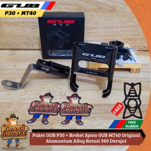 Paket Holder GUB P30 + Breket Spion GUB MT75-40 Holder HP Motor Full Besi Alumunium Alloy Anti Getar Flexible Rotasi 360 Derajat Dudukan Handphone Tempat Ponsel Penyangga Tatakan Wadah Hp di Motor
