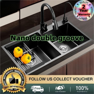 Kitchen sink 304 stainless steel nano sink 3.0MM thickness double sink with drain blue (optional faucet)