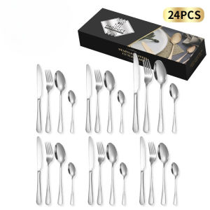 24-piece Forks and Spoons Silverware Set Food Grade Stainless Steel Flatware Cutlery Set for Home Kitchen and Restaurant
