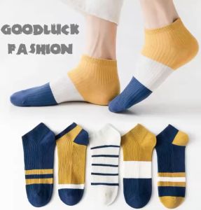 Goodluck Set Of 5Pairs Korean Style High Quality Ankle Socks Yellow Blue White Fashion Socks For Men