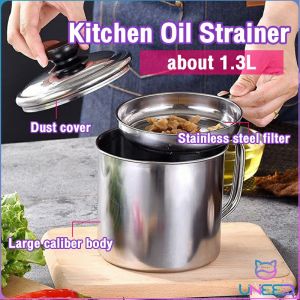 Large Capacity Oil Filter Pot: 1.3L Stainless Steel Oil Strainer