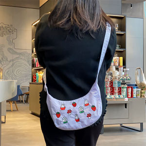 Miffy | Kawaii Miffy Cute Embroidered Pattern Armpit Bag Moon Tooth Bag Personalized Fashionable Versatile Shoulder Bag Gift for Girl