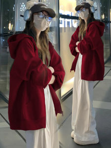 HUOLISI | Hooded Long Sleeve Casual Red Wine Cardigan