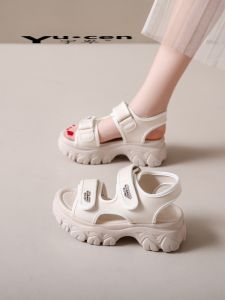 Sporty Womens Sandals 2025 Summer New Style Versatile Small Size Thick Bottom Heightening Short People Platform Shoes Magic Tape