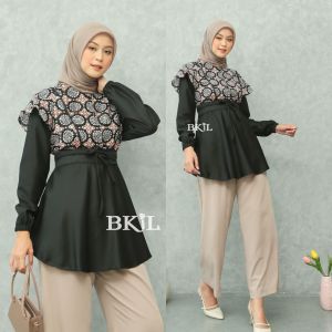 Atasan Wanita Blouse Batik Modern Kombinasi Katun Moscrepe M L XL XXL