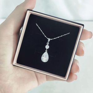 SO SEOUL Lic Crown Dangle Teardrop Diamond Simulant Cubic Zirconia Pendant Chain Necklace