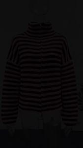 Casual Knitted Stripe Cardigan Women Loose Full Flare Sleeve Zipper Stand Collar Sweater Female 2026 Autumn All-match Sweaters